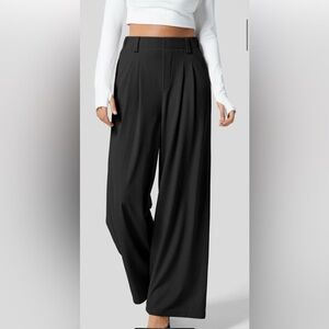New Halara Flex High Waisted Plicated Side Pocket Wide Leg Waffle Black Pants M